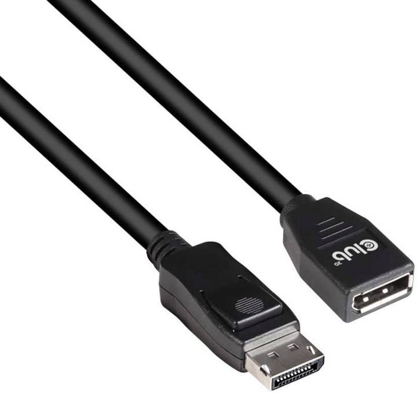 A black DisplayPort to USB connection cable. On the left is the DisplayPort plug, on the right is the USB socket.