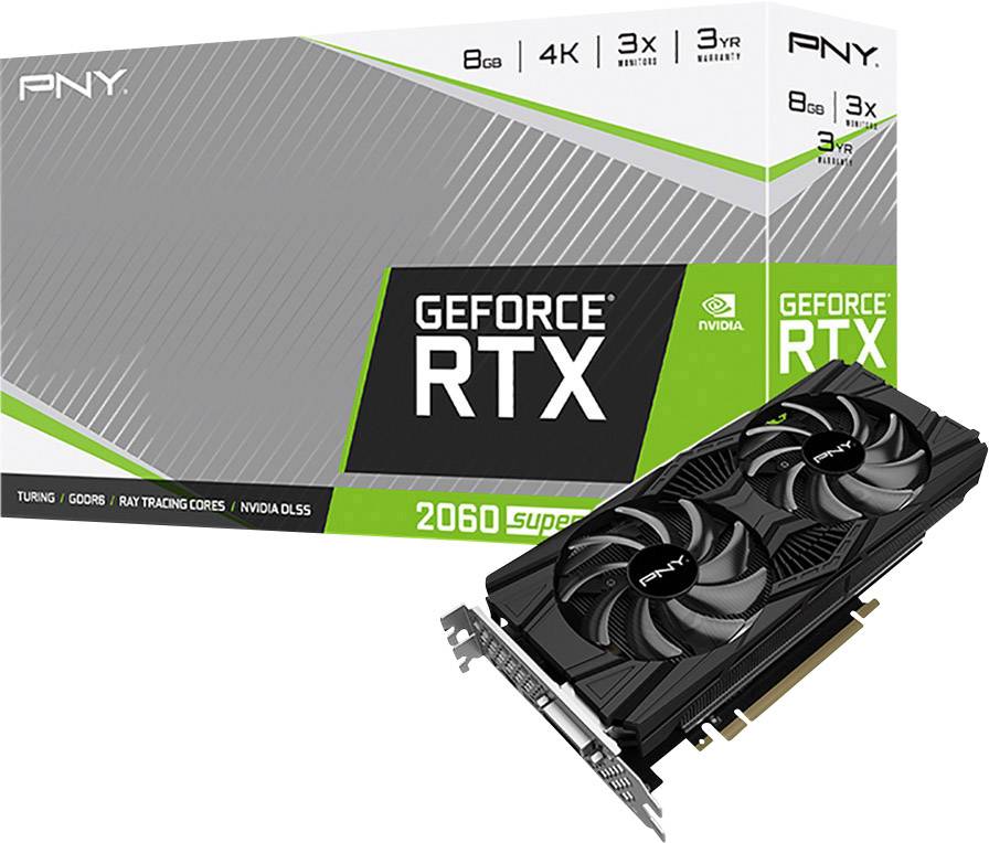 PNY GPU Nvidia GeForce RTX2060S SUPER Twin Fan 8 GB GDDR6 RAM PCIe x16 HDMI™, DisplayPort, DVI