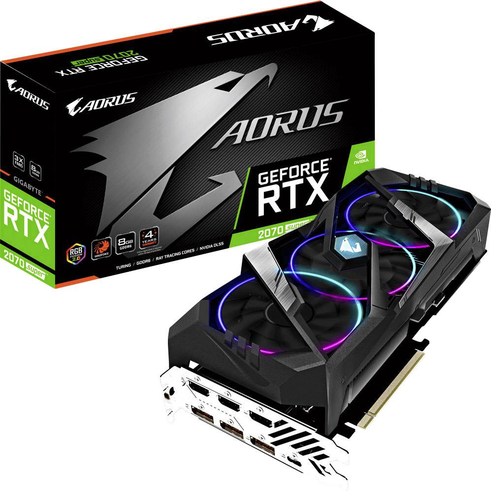 Gigabyte GPU Nvidia GeForce RTX2070S Aorus SUPER 8 GB GDDR6 RAM PCIe x16 HDMI™, DisplayPort, USB-C™