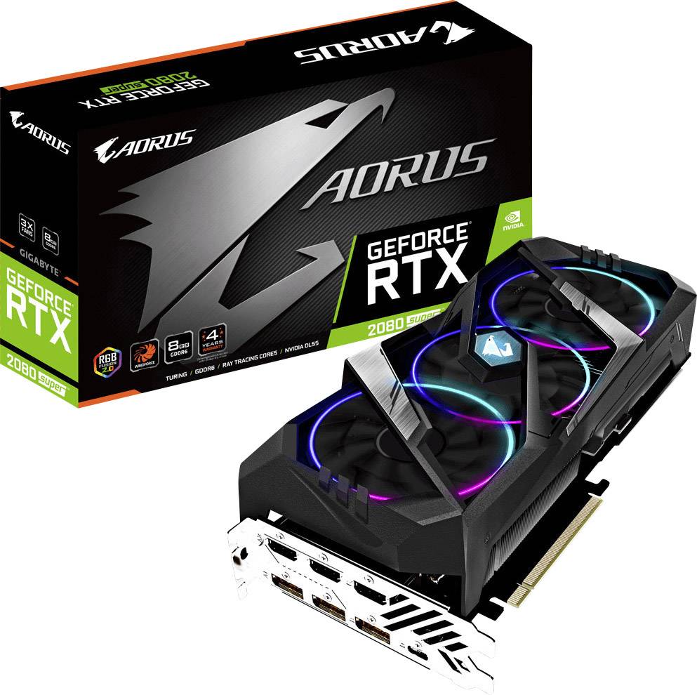 Gigabyte GPU Nvidia GeForce RTX2080S Aorus SUPER 8 GB GDDR6 RAM PCIe x16 HDMI™, DisplayPort, USB-C™