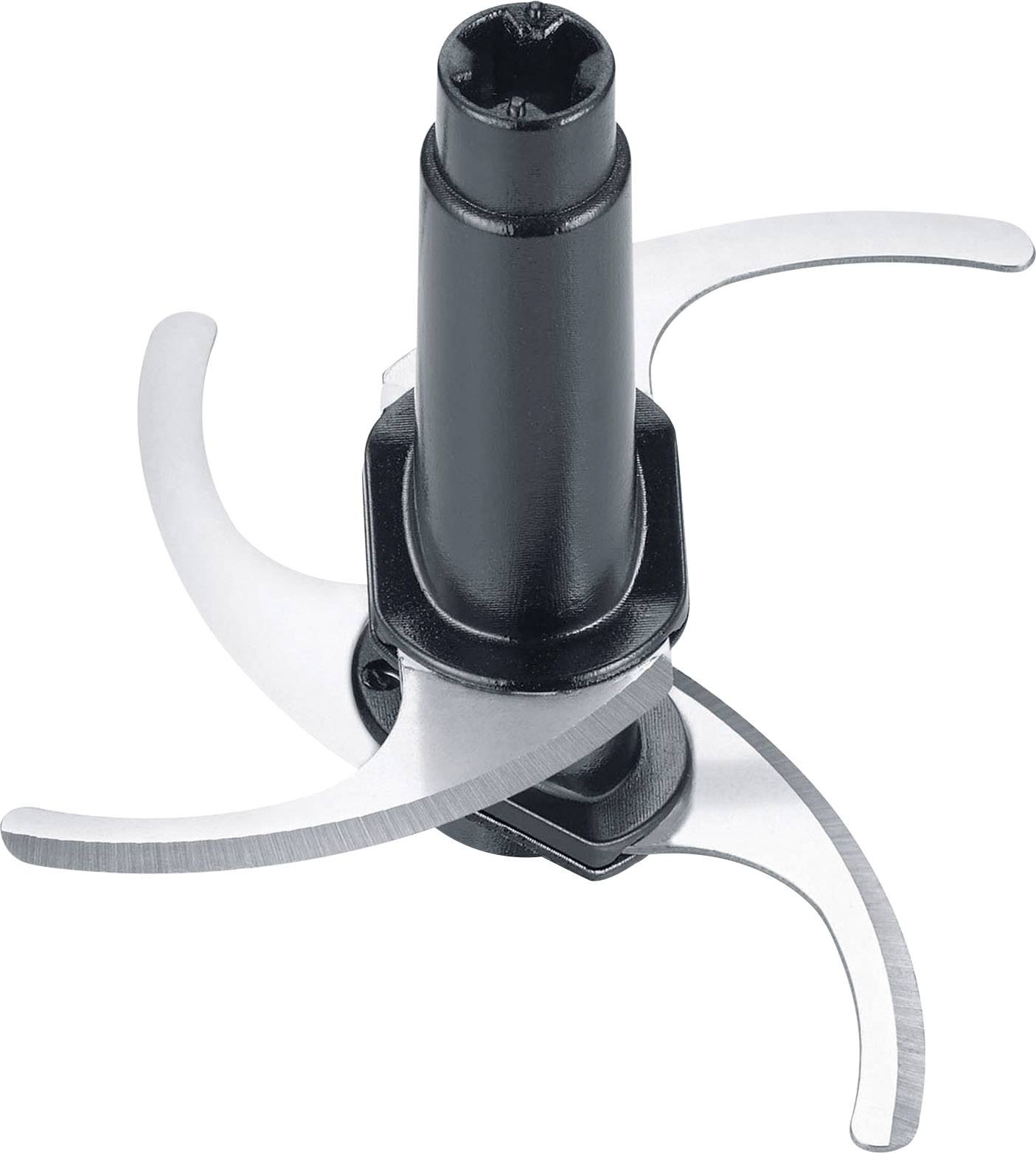 Knife attachment with four curved blades, suitable for food processors, for chopping and processing food ingredients.