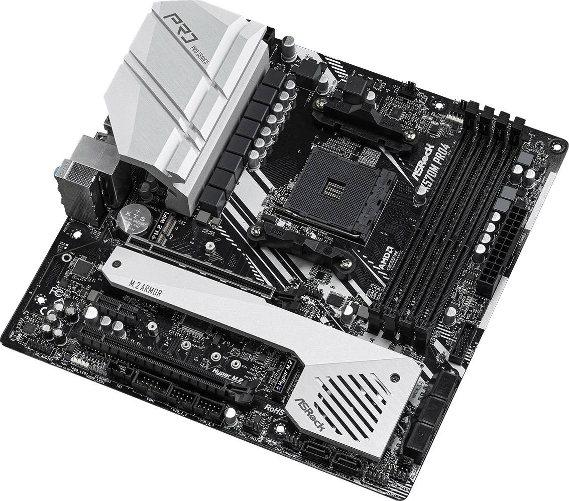 ASRock X570M Pro4 Motherboard PC base AMD AM4 Form factor (details) Micro-ATX Motherboard chipset AMD® X570-1