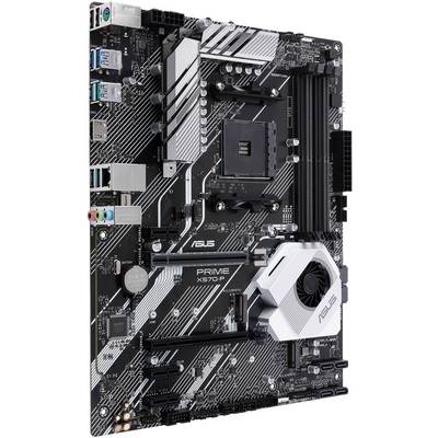 Motherboard of a computer with various ports and components, model name 'ASUS PRIME X570-P', PCIe and RAM slots visible.