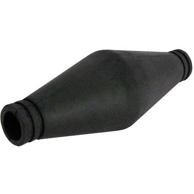 A black rubber non-return valve with a tapered shape and two connections, used for liquid or gas flow.