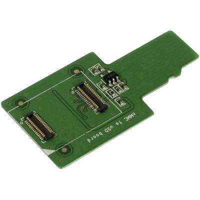Green printed circuit board with two connectors and electronic components. Purpose: interconnection of electronic components.