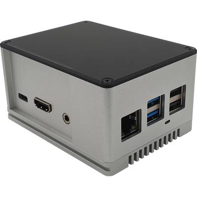 A small, rectangular mini PC in a silver casing with multiple ports, including USB, HDMI and Ethernet.