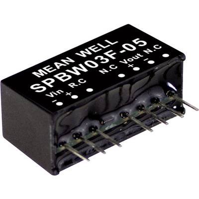 A black electronic component with the inscription 'MEAN WELL SPBW03F-05'. Several connection pins are visible.