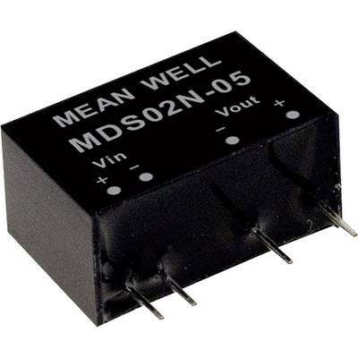 Black electronic component with the inscription 'MEAN WELL MDS02N-05', showing input and output voltage terminals.