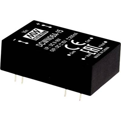 Black electronic component labelled with 'DCM10GA-15', 'Vin', '±15V', 'CE', 'Made in China', with six connection pins visible.