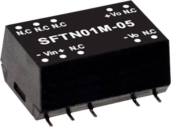 Black electronic component labelled 'SFTN01M-05'. Pins on the underside for mounting on a circuit board.