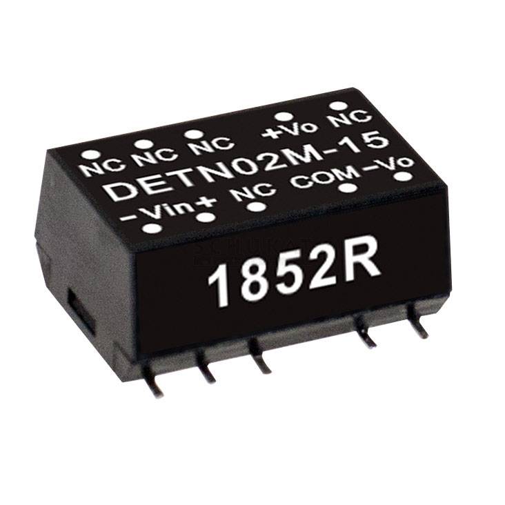 'Black electronic chip with the inscription DETN02M-15 and 1852R on the front surface'