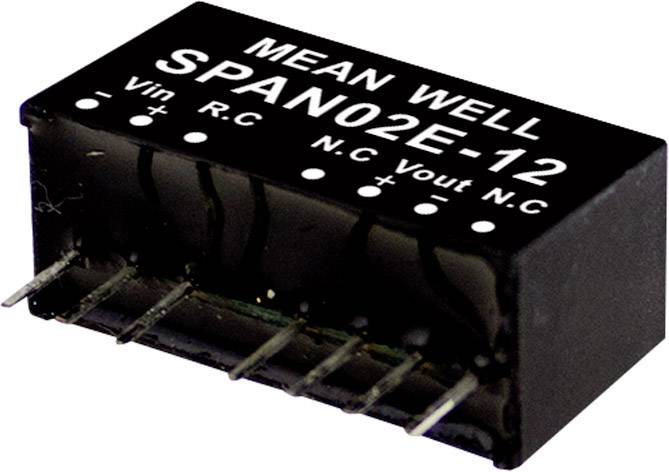 Electronic component with the inscription 'MEAN WELL SPAN02E-12', connections on the underside, used in power supplies.