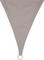 Triangular, beige fabric shade sail with a metal ring at one corner, used for sun protection or outdoor decoration.