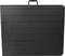 Black wooden folding table with carry handle, when closed. Suitable for easy transport and space-saving storage.