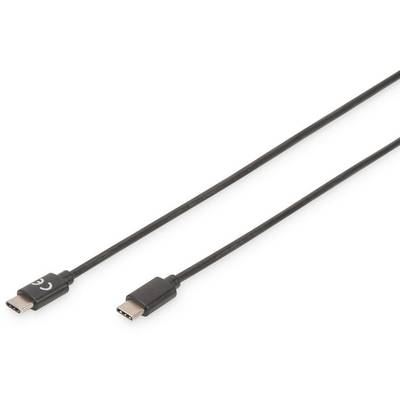 Black USB-C cable with two connectors, one on the left and one on the right, on a white background.