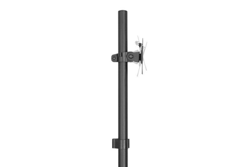 A black stand or pole with an adjustable mounting bracket and wing nut.