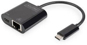 Digitus USB-C®, RJ45  Adapter [1x USB-C® plug - 1x RJ45 socket, USB-C® socket] DN-3027  incl. RJ45 socket, incl. charger jack, incl. USB