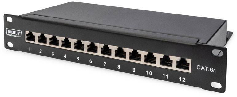 Digitus DN-91612S-EA 12 ports Network patch panel 254 mm (10) CAT 6A 1 U Black Equipped