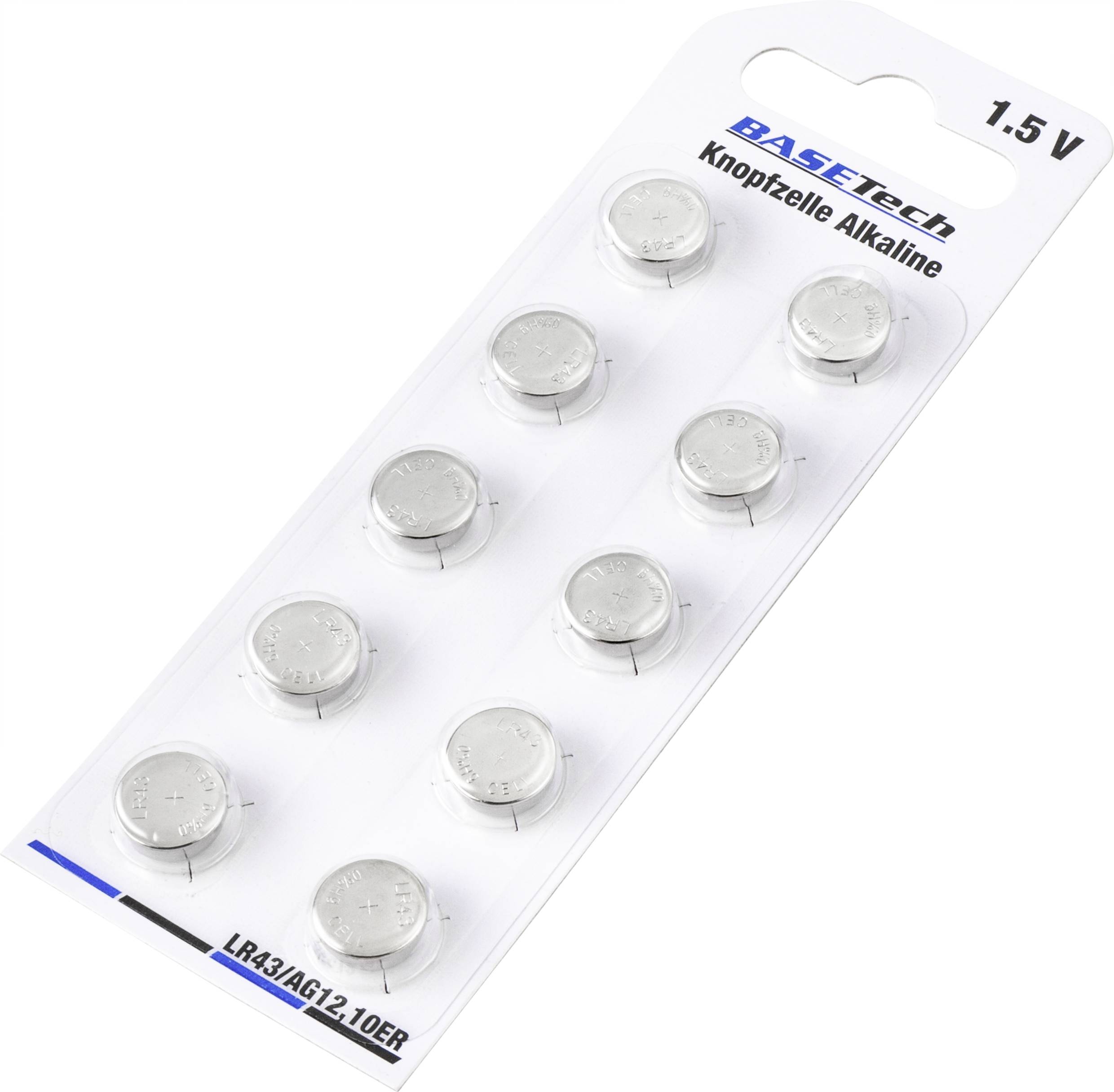 Image of Basetech AG12 Button cell LR43 Alkali-manganese 100 mAh 1.5 V 10 pc(s)
