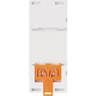 White plastic cover with an orange clip in the centre, likely a wall mount or fixing device.