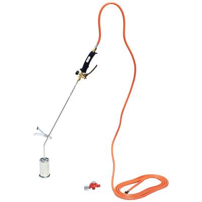 Propane Weed Burner with Long Handle and Orange Hose. Suitable for Weed Control and Surface Cleaning.