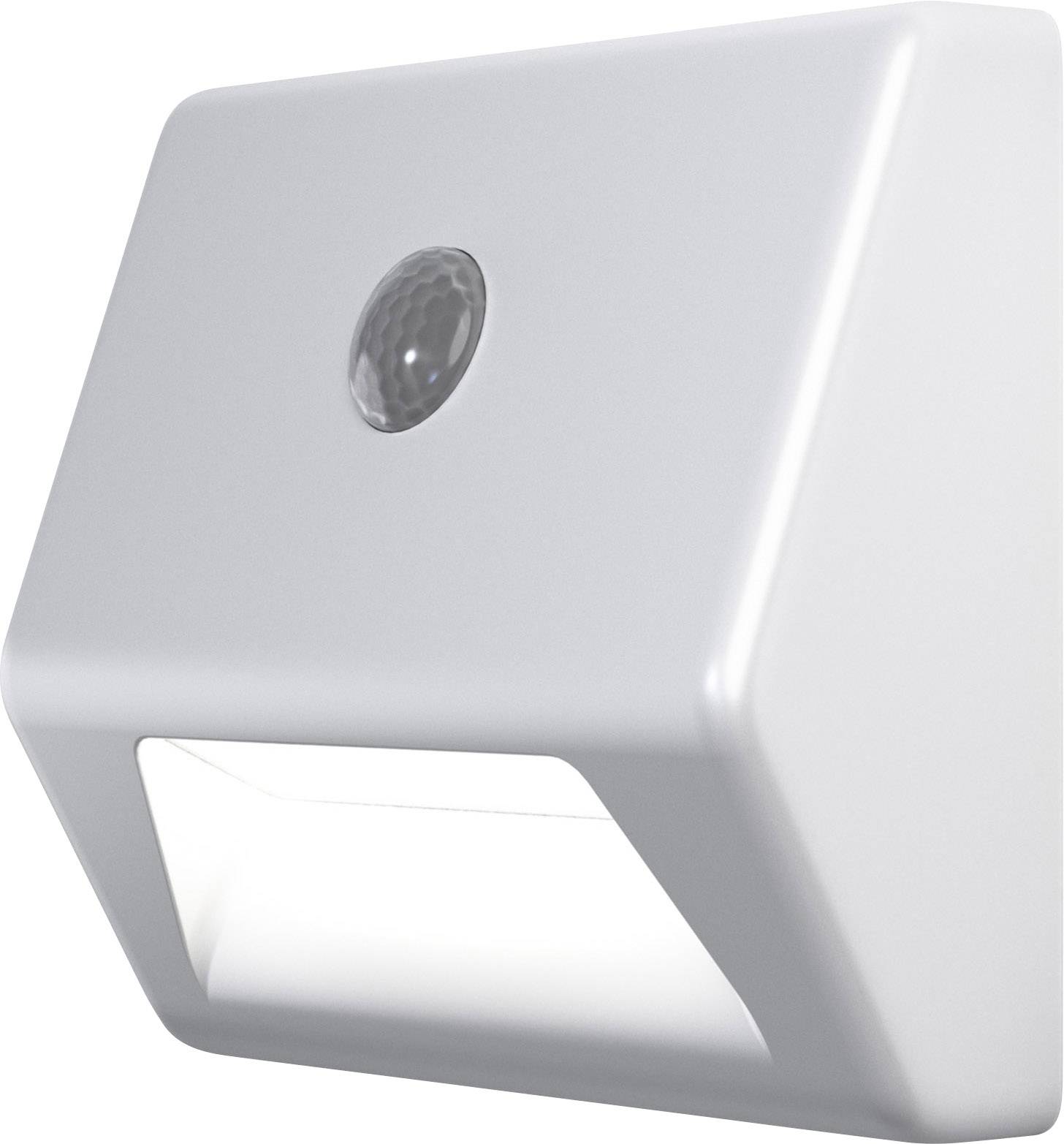 A white LED night light with a motion sensor. Square design with downward-facing illumination. Ideal for hallways.
