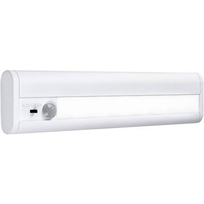 A silver LED light with a switch for 'Auto', 'Off' and 'On'. It has a sensor for motion detection functionality.