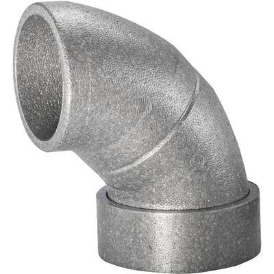 A grey metal pipe elbow with a 90-degree angle. It is used in installations to allow changes in pipe direction.