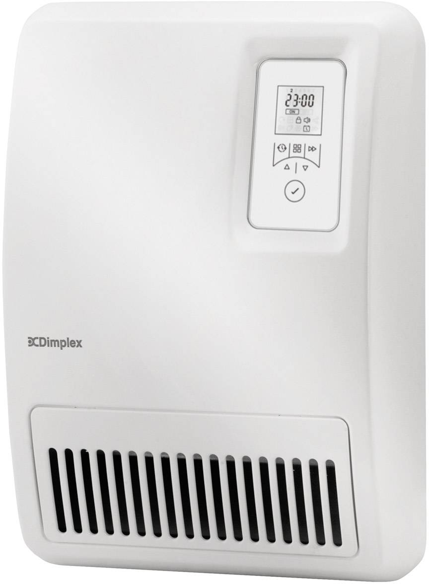 A white electric wall-mounted radiator with a digital control panel displays a temperature reading of 23 degrees Celsius.