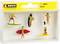 Five miniature surfer figures in swimwear, packaged in a plastic box with yellow print 'NOCH Surfer 15853'.
