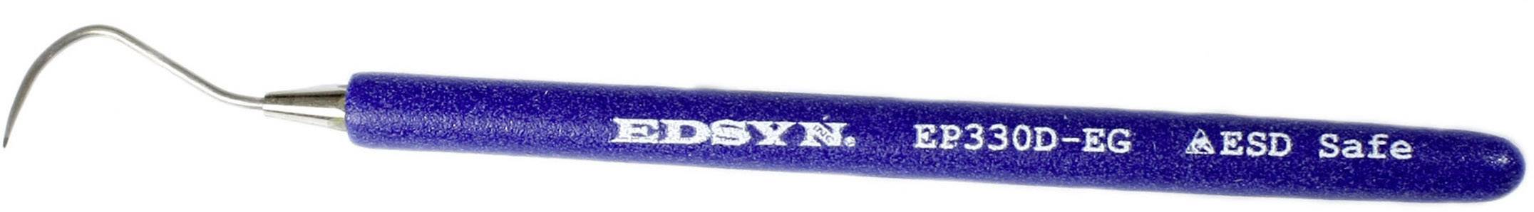 Blue tool by EDSYN with curved tip. Inscription: 'EP330D-EG A ESD Safe'.