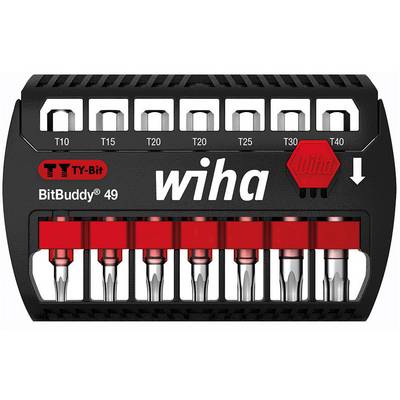 Wiha Bit Set with 8 Bits from T10 to T40, in a black holder with red detail. Brand name 'Wiha' prominently displayed in the centre.
