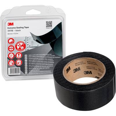 Black 3M Adhesive Tape in packaging. Product name 'Extreme Sealing Tape'. Dimensions: 50 mm x 5.5 m. Suitable for sealing purposes.