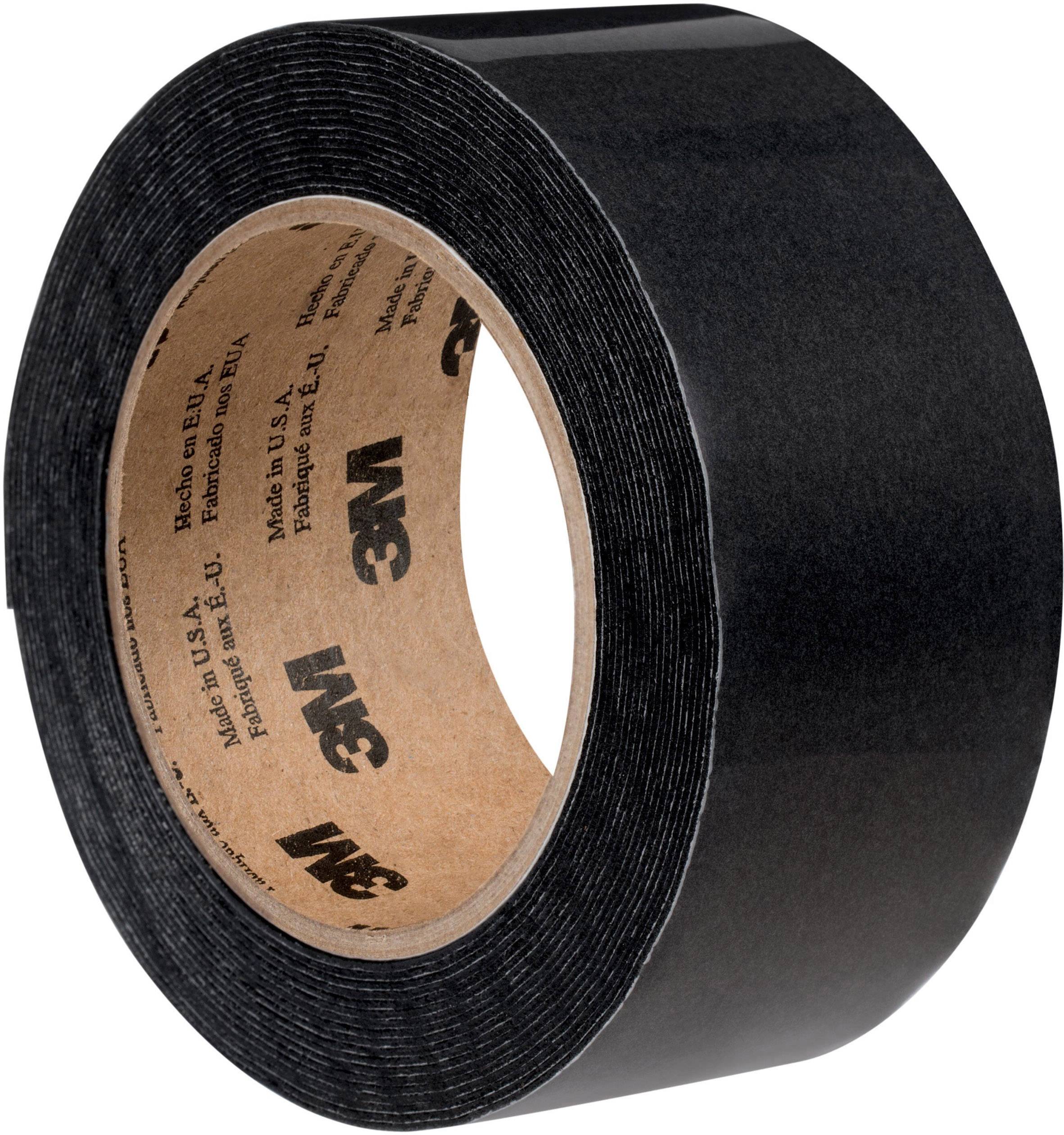 Black PVC insulating tape from 3M, rolled up. The adhesive tape has a brown inner core.