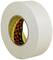 A roll of white adhesive tape with a yellow and red-black chequered inner core, standing on a white background.