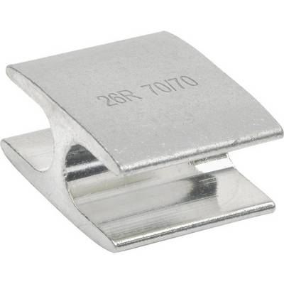 Metal clip with a smooth surface and the inscription '26R 70170', used for fastening materials or objects.