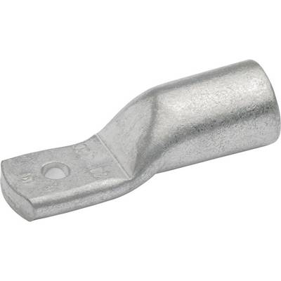A silver-coloured metal cable lug with an opening at one end for connecting a cable and a mounting hole.