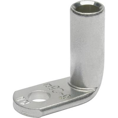 A silver cable lug with a side hole for fastening, suitable for connection to electrical components.