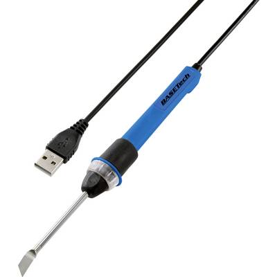 USB soldering iron, blue handle and silver tip, suitable for basic soldering work on electronic devices.