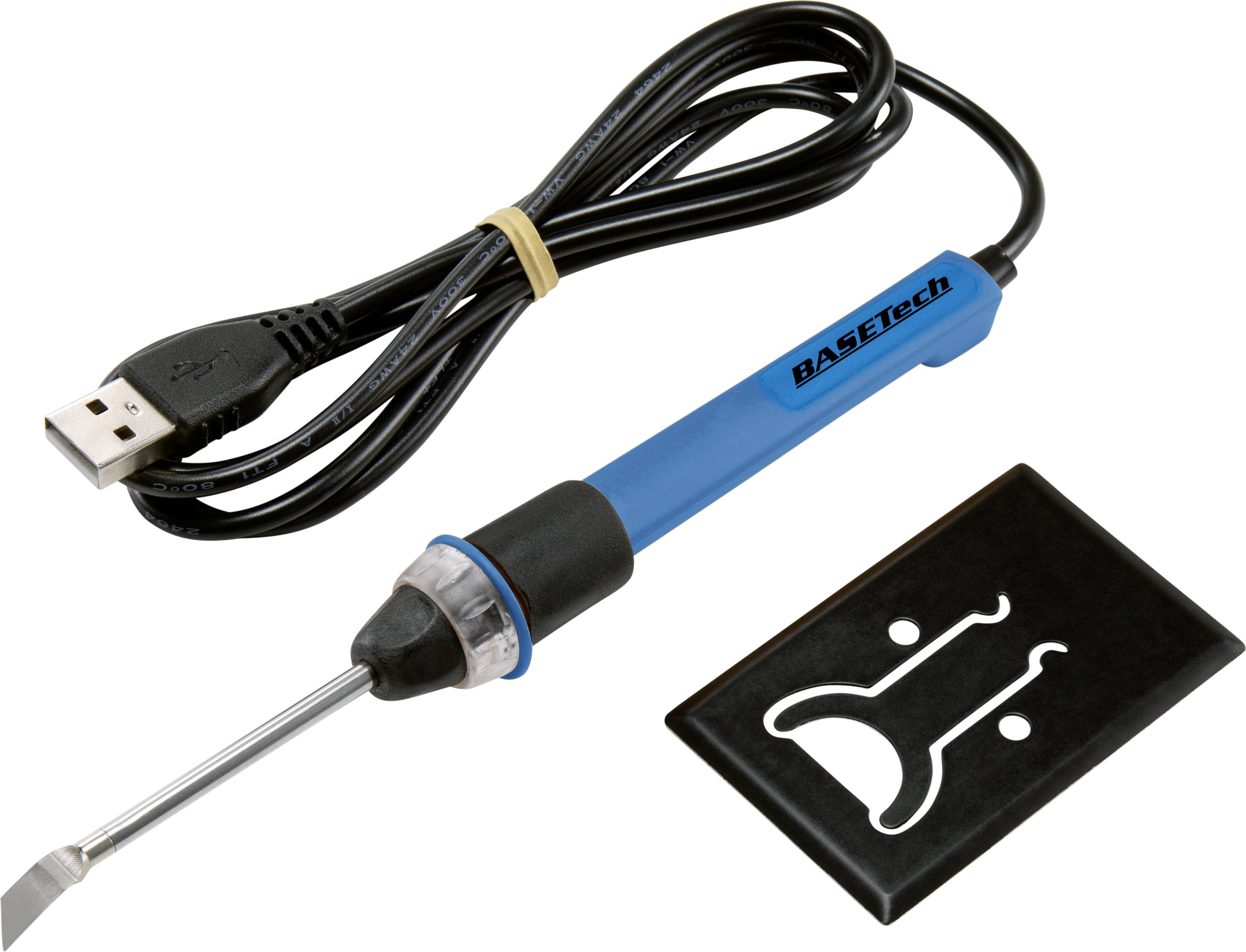 Soldering iron with USB connection and stand.