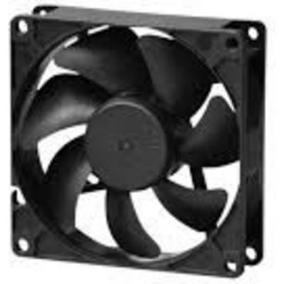 A black computer fan with five blades, mounted in a square frame, typically used for cooling electronic components.