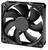 A black computer fan with five rotor blades in a square frame, commonly used for cooling hardware components.