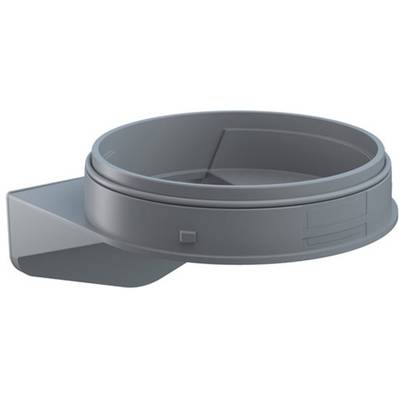 A grey, round plastic housing with a side-mounting bracket, potentially part of a larger technical device.