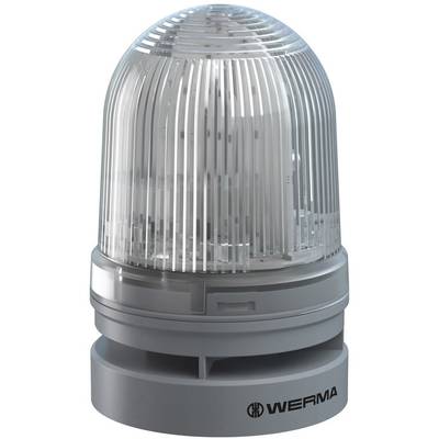 A grey, cylindrical warning light with clear grooves for use on machinery.