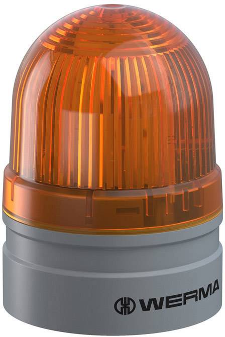Orange warning light with prismatic pattern, mounted on a grey base, bearing the inscription 'WERMA'.