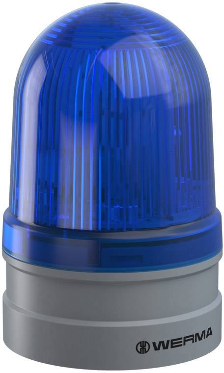 Blue warning light from WERMA, cylindrical housing, serves for visual signalisation in industrial environments.