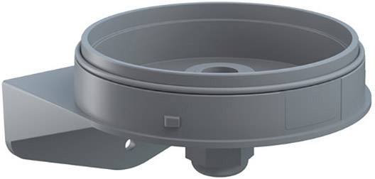 A round, grey plastic holder with a mounting bracket for wall installation, potentially for a container or lid.