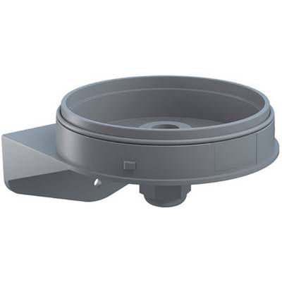 A round, grey plastic holder with a mounting bracket for wall installation, potentially for a container or lid.