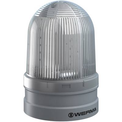 A transparent, dome-shaped warning light with vertical grooves and the 'WERMA' logo at the bottom. Suitable for industrial signalling applications.