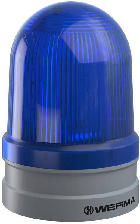 A blue 360-degree signal light with a grey base from the brand 'WERMA', commonly used for visual signalling in safety or industrial environments.
